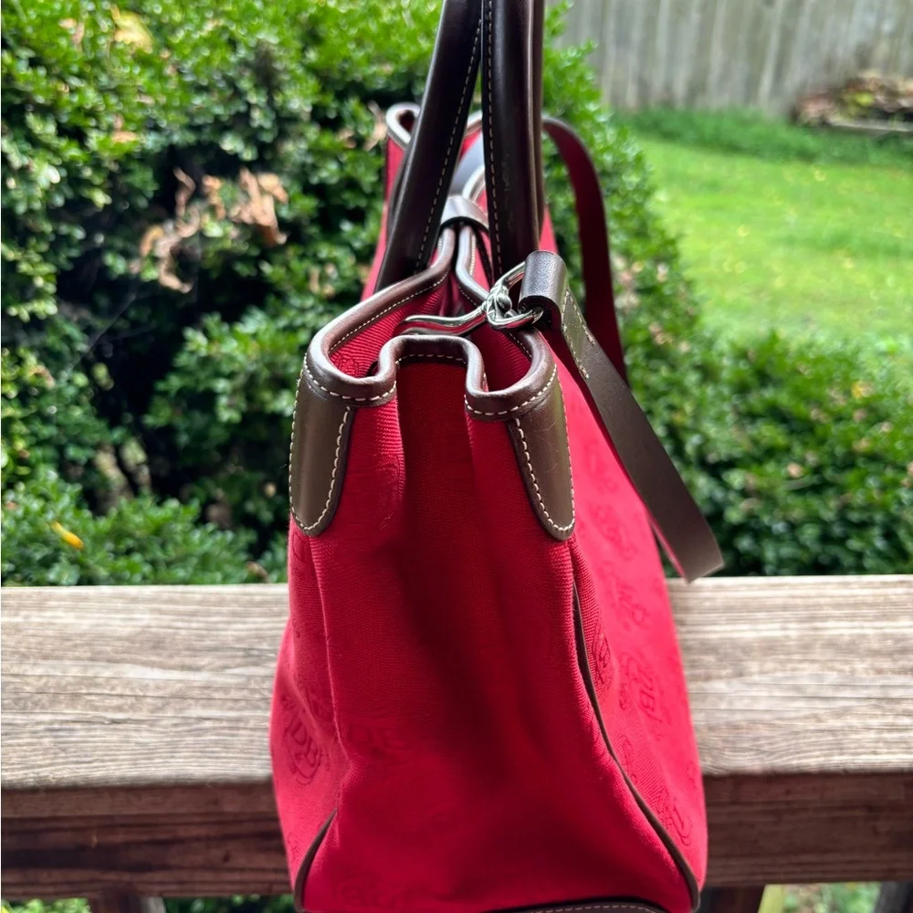 Dooney & Bourke Large Dark Red Monogram Canvas Tote Bag with Brown Leather Trim - Picture 5 of 12